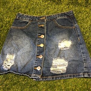 Forever 21 button down jean skirt with rips